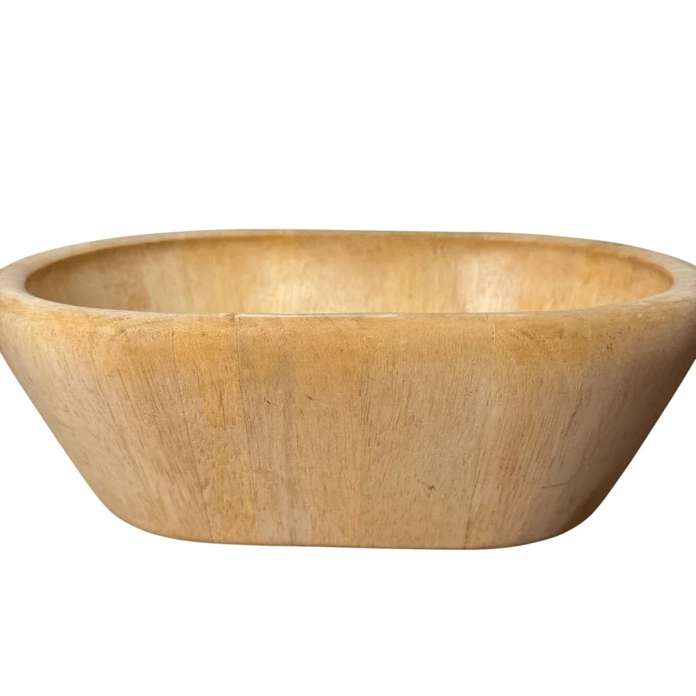 Pottery Barn Wooden Dough Bowl Oval Rustic Farmhouse Centerpiece Large 14.5 Inch